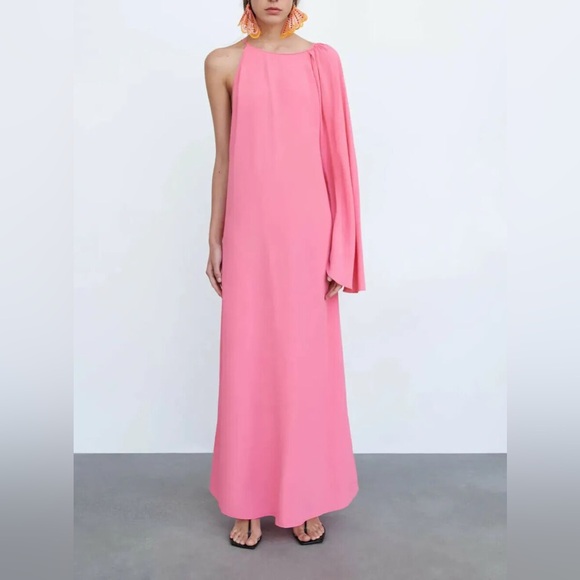 Zara dress cape oversize kimono blogger pink maxi long wedding party summer - Picture 11 of 13